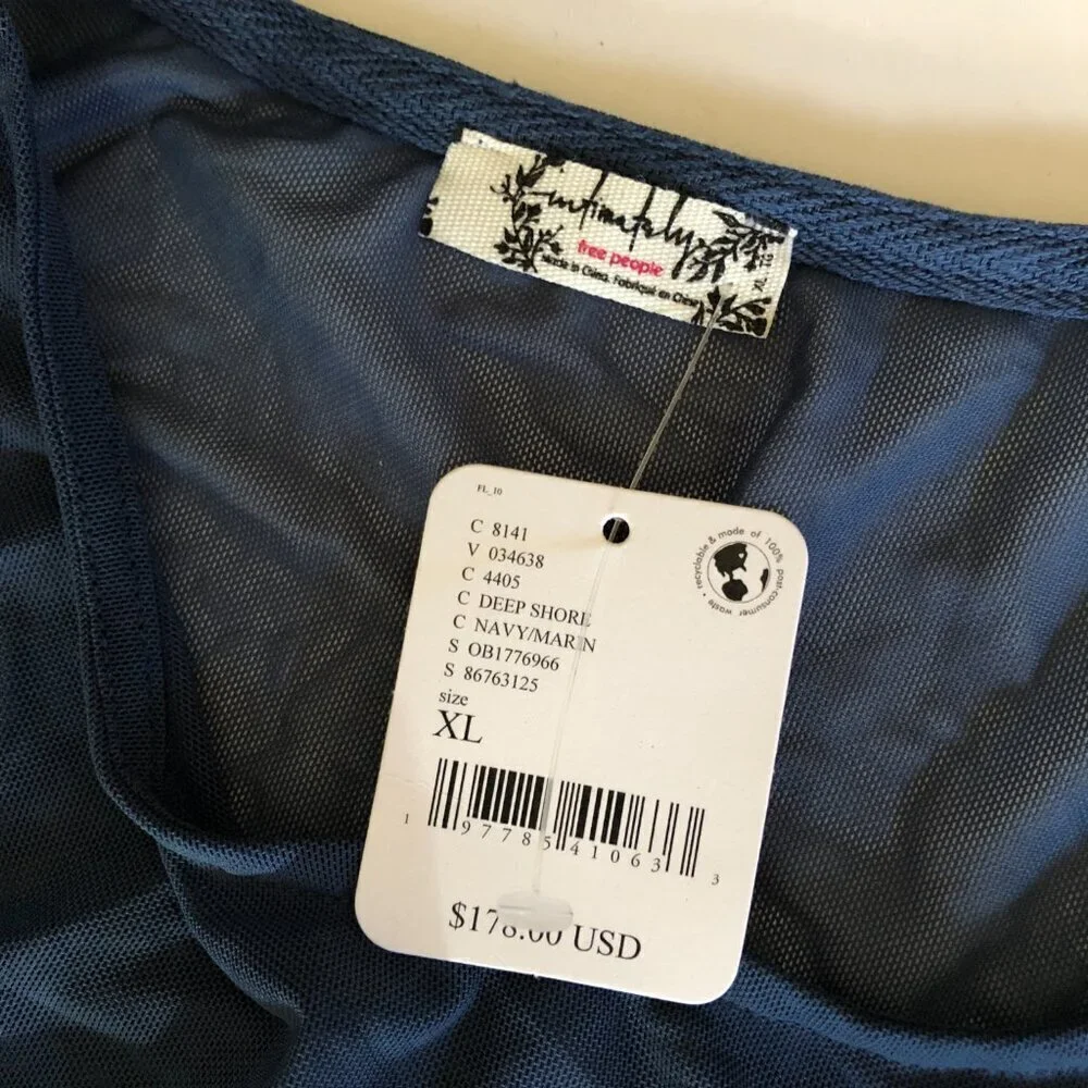 Free People Filter Finish Mesh Navy Blue Bodysuit NWT XL - Picture 2 of 7